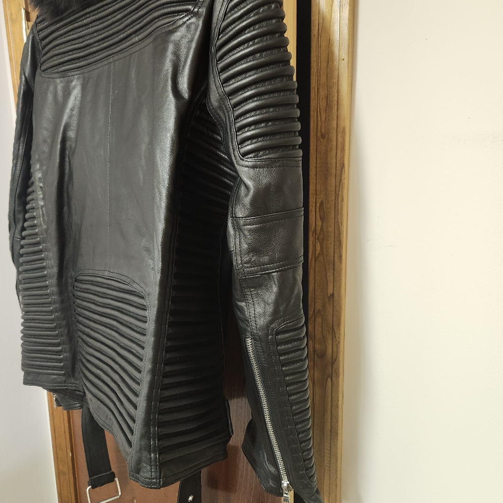 Lambskin Motorcycle Jacket With Fur Collar